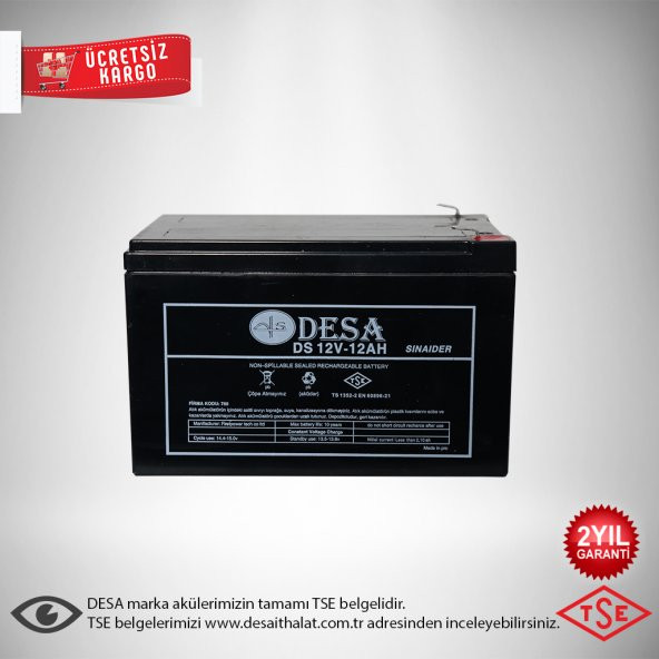 DESA 12V 12AH KURU BAKIMSIZ AKÜ UPS - ASANSÖR - ALARM AKÜSÜ