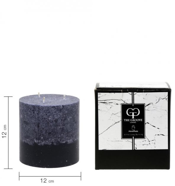 Stone Silindir - Koyu Gri 12 x 12 cm Dekoratif Mum - 2