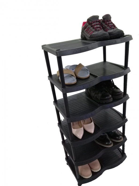 AYAKKABILIK , 6 Katlı Plastik Ayakkabılık - Siyah - KARGO BEDAVA