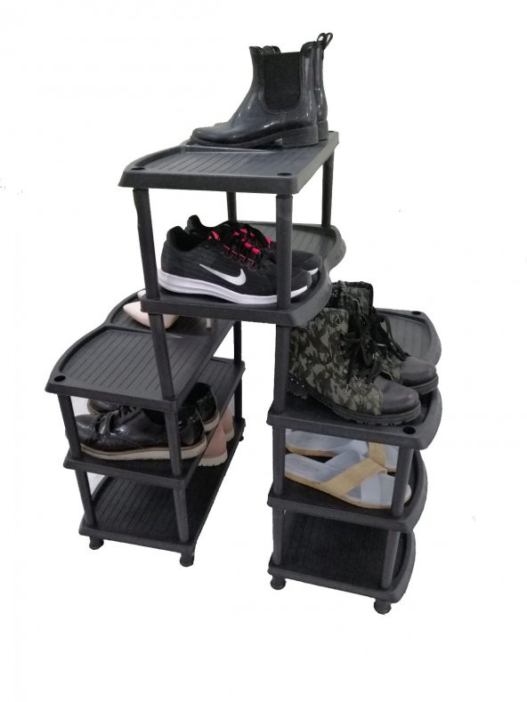 8 Katlı Maxi Plastik Ayakkabılık - Siyah - KARGO BEDAVA