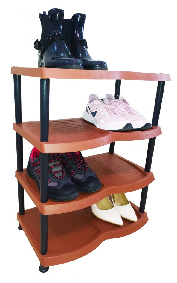 4 Katlı Plastik Ayakkabılık - Kahverengi - KARGO BEDAVA