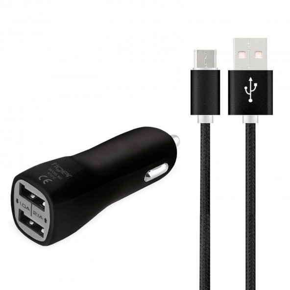 Tiger Araç Şarj Aleti ve Micro USB Kablo Set 2.1A Siyah NT-012