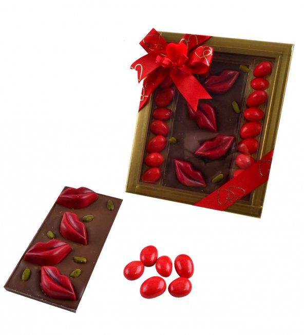 Liva Kırmızı Renk Dudaklı Tablet Drajeli Sevgililer Günü Çikolatası