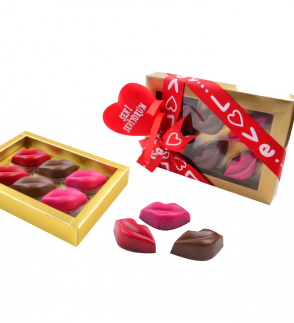 Liva Renkli Dudak Şeffaf Kutu Sevgililer Günü Çikolatası