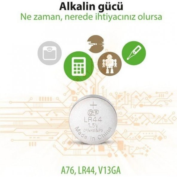 Gp GpA76-2C10 Lr44 10 lu Alkalin Pil - 5