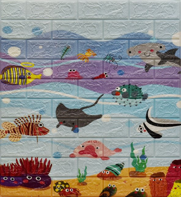 NW29 Anaokulu Deniz Balık Kendinden Yapışkanlı Tuğla Sünger Esnek Duvar Paneli