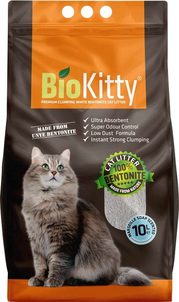 10 Lt BioKitty İnce Marsilya Sabun Kokulu Bentonite Kedi Kumu Bio Kitty Marseılle Soap Bentonit Kum