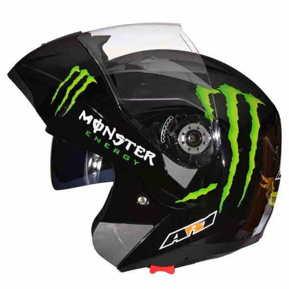 AR1 Monster Çene Açılır Vizörlü Motosiklet Kaskı Siyah - 2