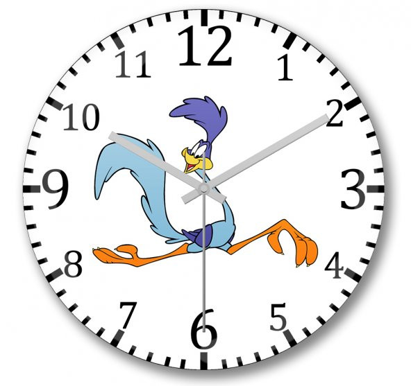 Roadrunner Çizgi Film Duvar Saati Bombeli Gercek Cam