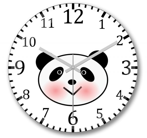 Sevimli Panda Duvar Saati Bombeli Gercek Cam