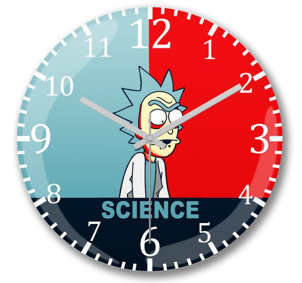 Rick and Morty Science Duvar Saati Bombeli Gercek Cam