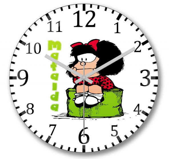 Mafalda Düşünceli Duvar Saati Bombeli Gercek Cam