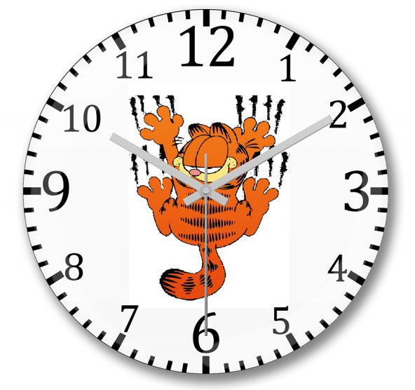 Garfield Duvar Saati Bombeli Gercek Cam