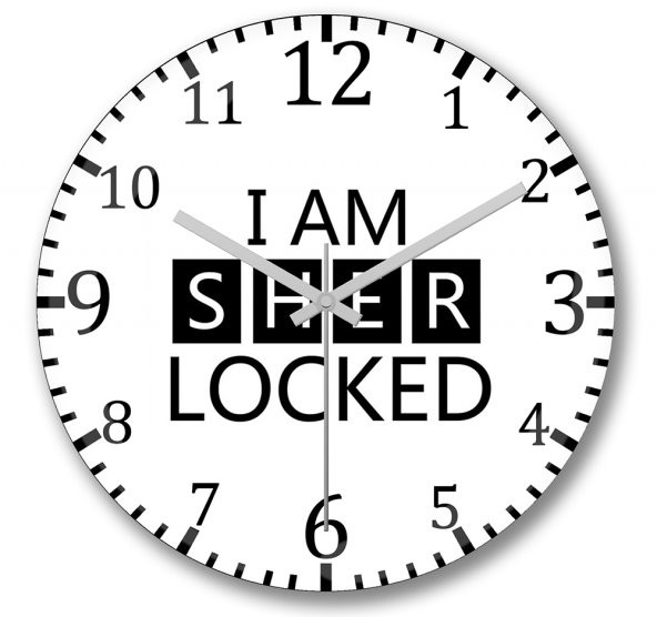 I am Sher Locker Sherlock Holmes Duvar Saati Bombeli Gercek Cam