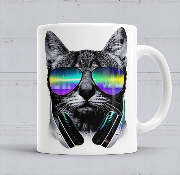 Havalı DJ Cool Kedi Kupa Bardak Porselen - 1