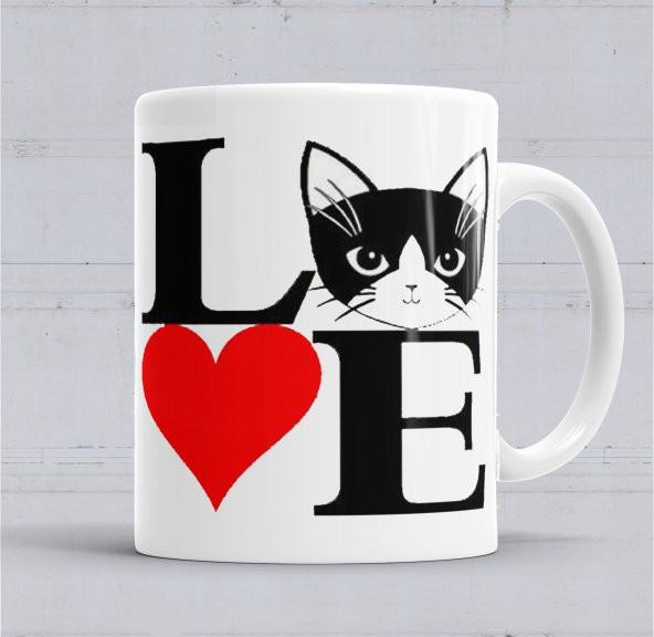 I Lowe Kedi Seni Seviyorum Kedi Kupa Bardak Porselen