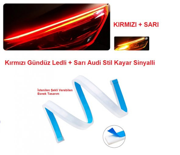 Far Dışı 60cm AUDI STİL KAYAR SİNYALLİ KIRMIZI GÜNDÜZ LEDİ FAR KAŞI - 5