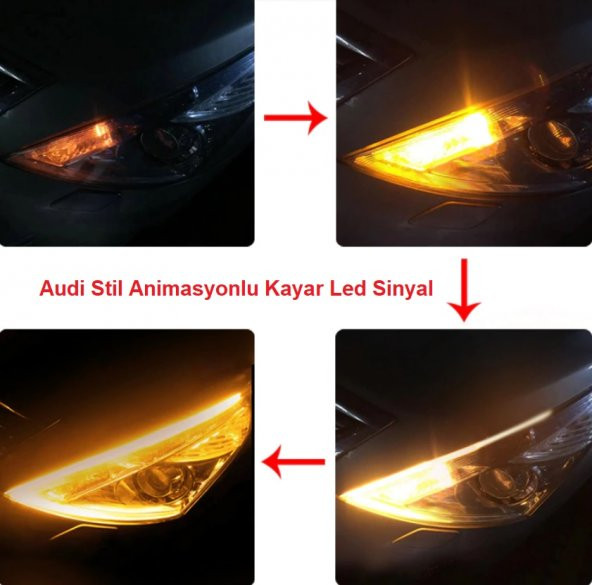 Far Dışı 60cm AUDI STİL KAYAR SİNYALLİ MAVİ GÜNDÜZ LEDİ FAR KAŞI - 2