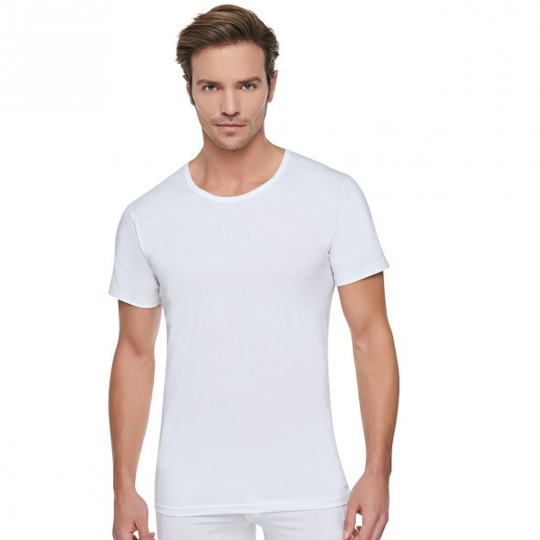 Tutku Penye Bisiklet Yaka T-Shirt Erkek Atlet Beyaz %100 Pamuk Cotton