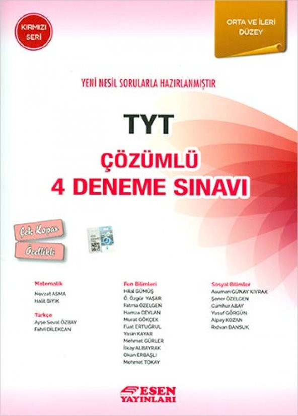 Esen Tyt Çözümlü 4 Deneme Sınavı Kırmızı Seri  - Esen Yayınları
