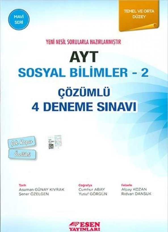 AYT Sosyal Bilimler 2 Çözümlü 4 Deneme Sınavı - Esen Yayınları