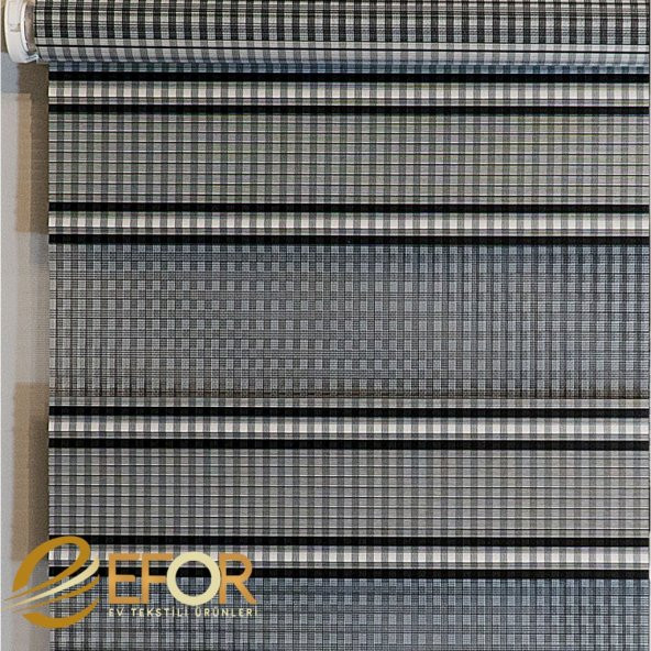 Gri Dar Pileli Mutfak Serisi Polyester Zebra Perde - 3