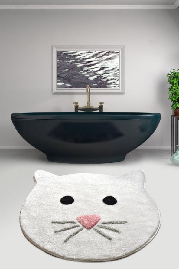 Chilai Home Cat Beyaz Yuvarlak Banyo Paspası Akrilik Halı