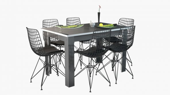 Kenzlife yemek masa sandalye takımı rent146 gri 1 masa 6 sandalye mutfak ofis
