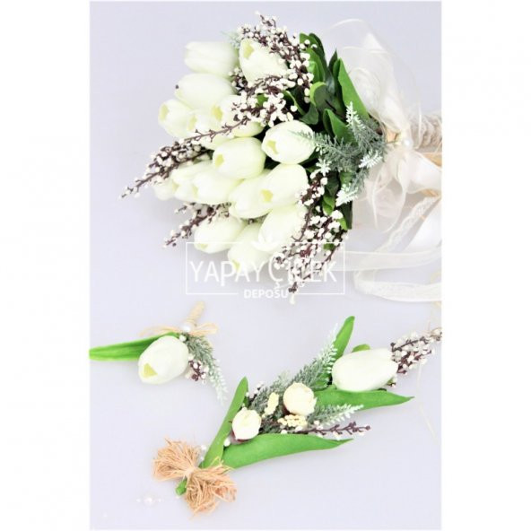 Islak Lale Gelin Çiçeği 3lü Set Beyaz