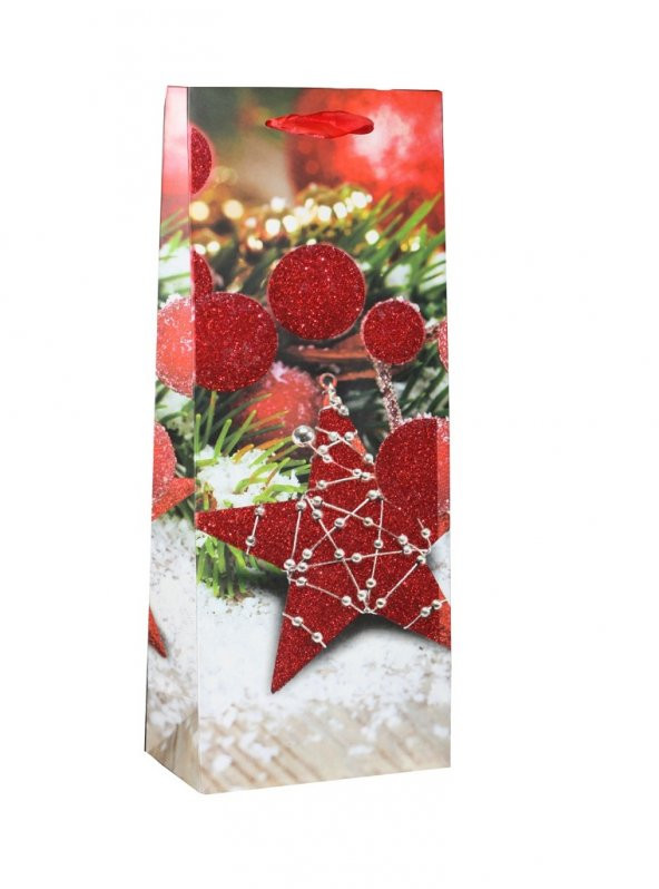 YILBAŞI ÇANTA ŞİŞE BOYU KIRMIZI YILDIZ 14CM X 39CM X 8,5CM