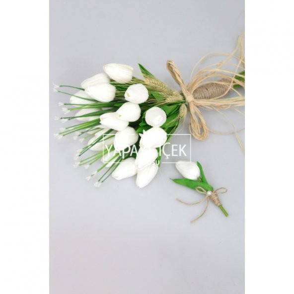 Gonca Islak Lale Gelin Çiçeği 2li Set Beyaz