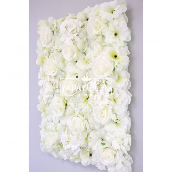 Yapay Lüx Duvar Çiçeği Ortanca ve Gül Zemin Kaplama Duvarı 40x60 cm Krem - 2