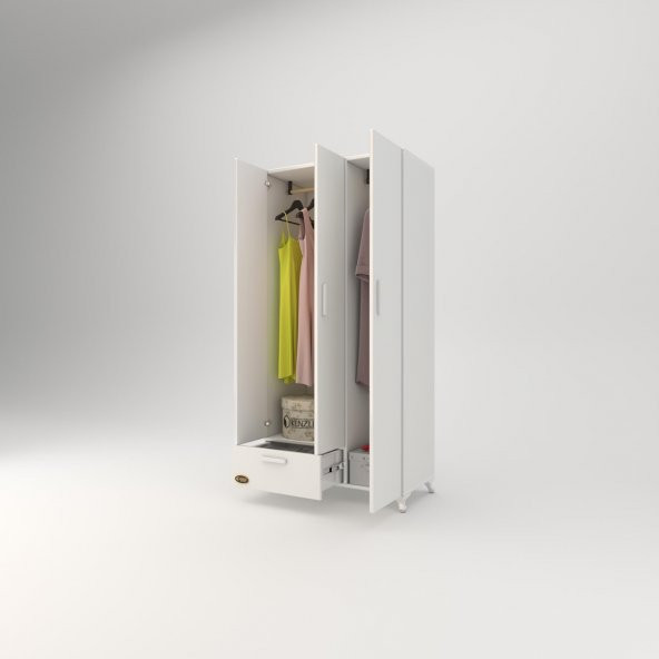 Kenzlife gardırop 3 kapaklı kapılı çekmeceli yasemin 168X80X42 byz ayaklı gardolap dolap - 2
