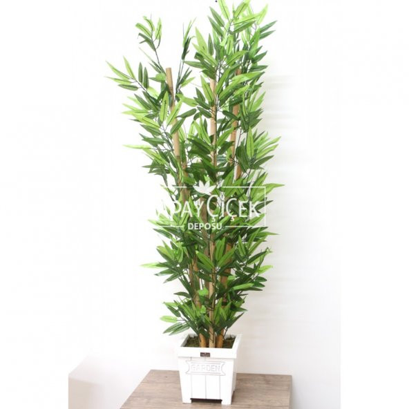Yapay Bambu Ağacı 6 Gövde 140 cm(Beyaz Ahsap Saksı)