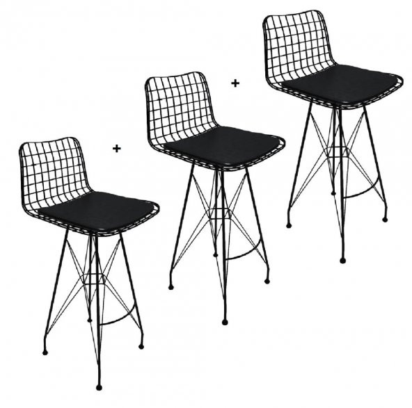 Zknsz kafes tel bar sandalyesi 3 lü zengin syhsyh 75 cm oturma yüksekliği ofis cafe bahçe mutfak