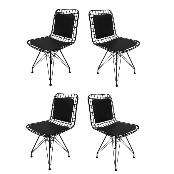 Knsz kafes tel sandalyesi 4 lü mazlum syhsyh sırt minderli ofis cafe bahçe mutfak