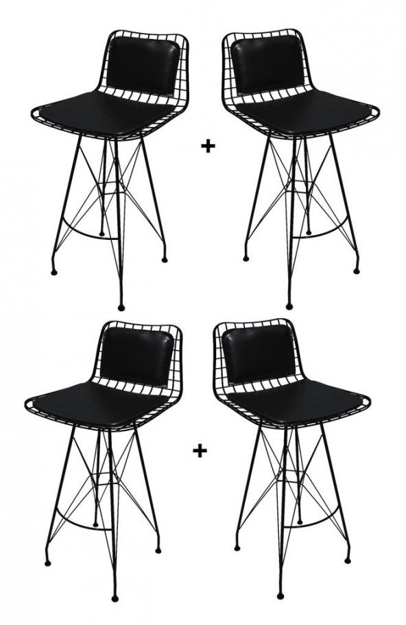 Knsz kafes tel bar sandalyesi 4 lü zengin syhsyh sırt minderli 75 cm oturma yüksekliği ofis cafe bahçe mutfak