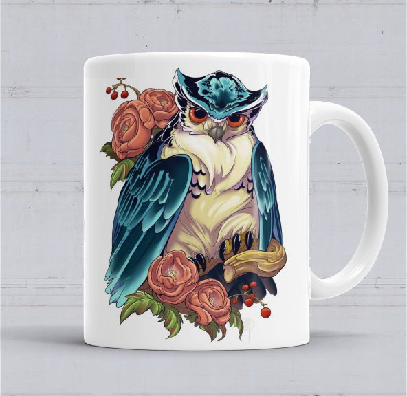Baykuş Hayvan Owl Colour Drawing Çizim Kupa Bardak Porselen