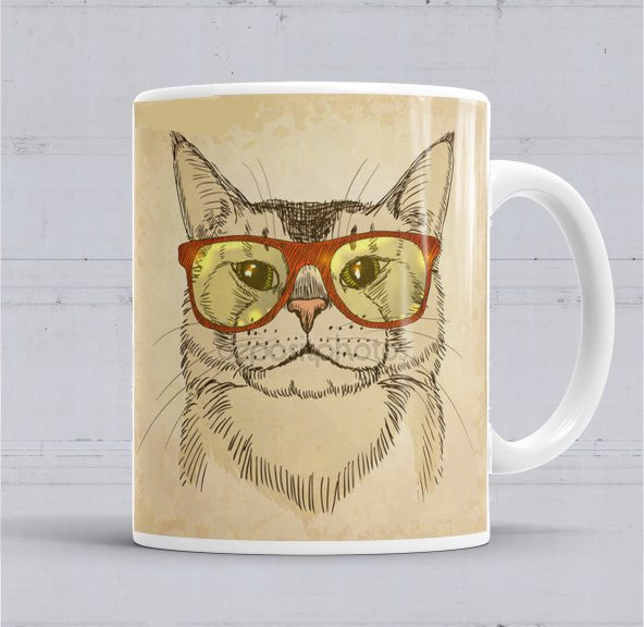 Gözlüklü Kedi Cats Kupa Bardak Porselen