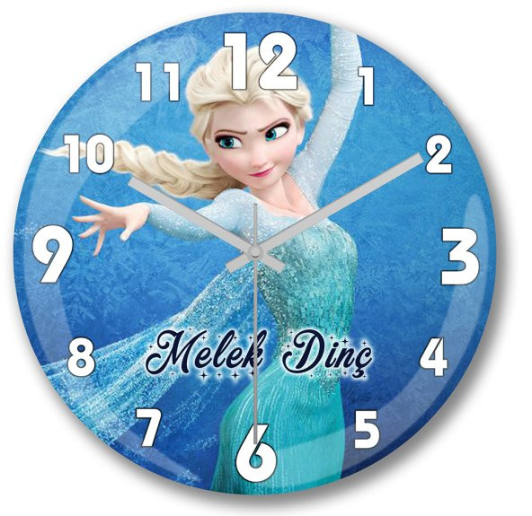 İsme Ve Kişiye Özel Frozen Elsa Çocuk Odası Duvar Saati Bombeli
