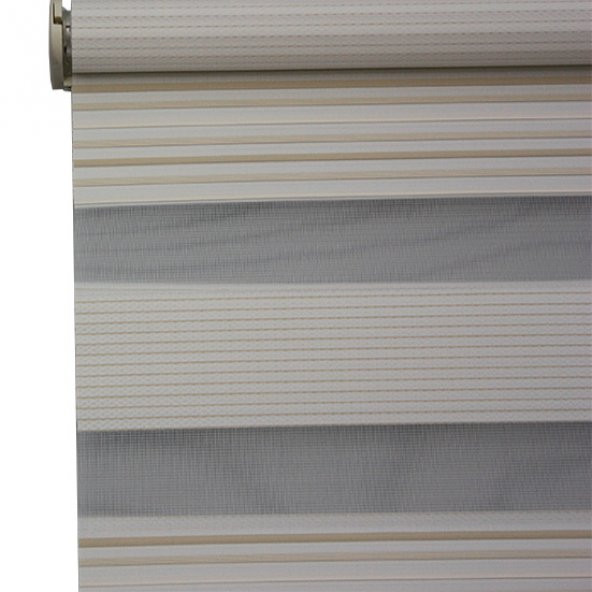 Krem Tonlu Ebruli Jakarlı Pileli Zebra Perde - 2