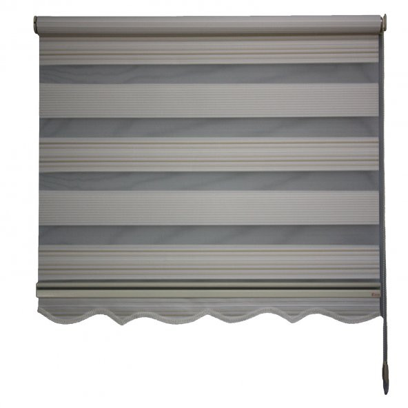 Krem Tonlu Ebruli Jakarlı Pileli Zebra Perde - 4