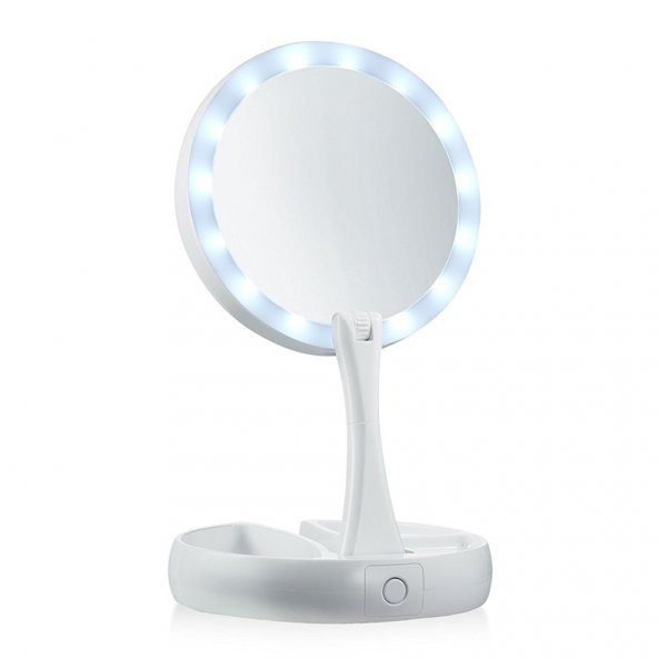 LED Işıklı Makyaj Aynası; Çift Taraflı & Katlanabilir - 10X zoom
