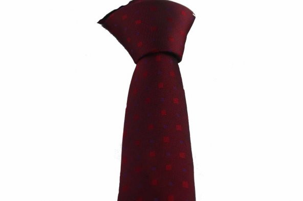 Brianze Bordo Nokta ve Kare Desenli Slim Kravat SKP-10 - 1