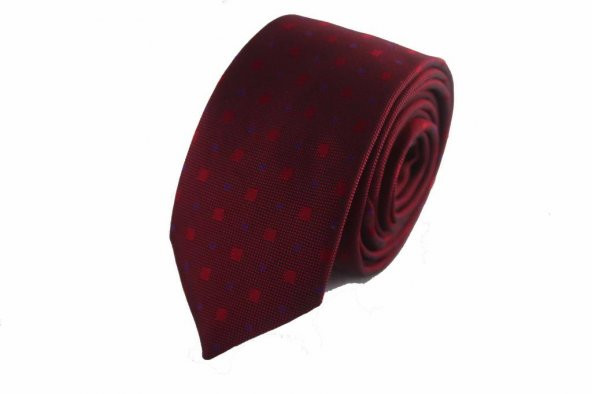 Brianze Bordo Nokta ve Kare Desenli Slim Kravat SKP-10 - 2