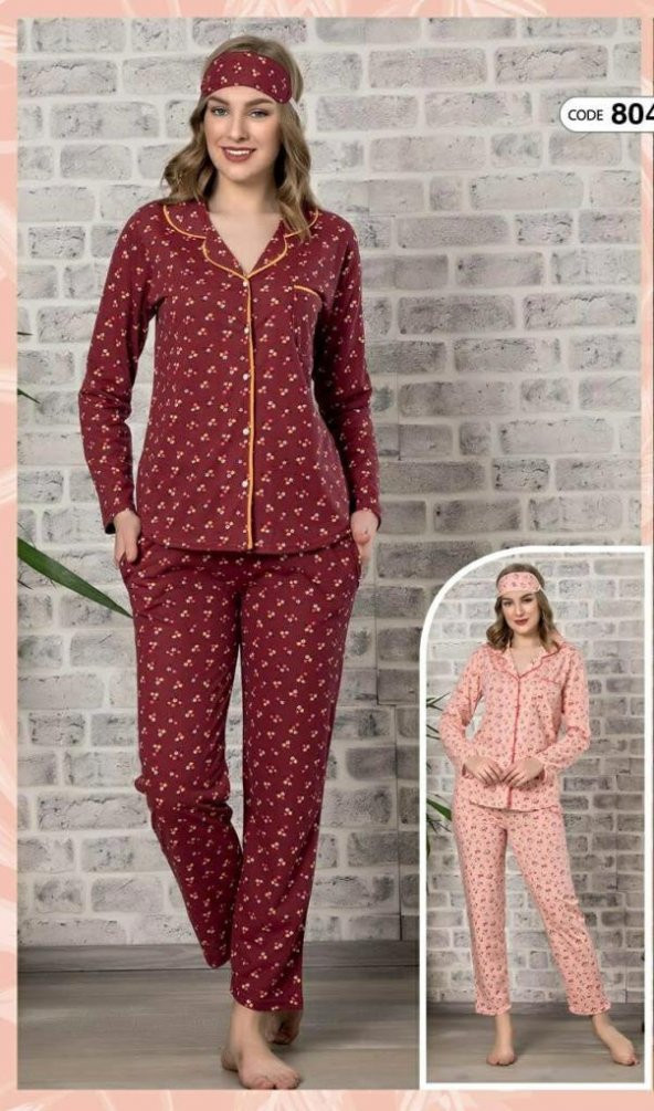 Kadın Retro Biyeli Önden Düğmeli Uzun Kollu Çizgili Pijama Takımı