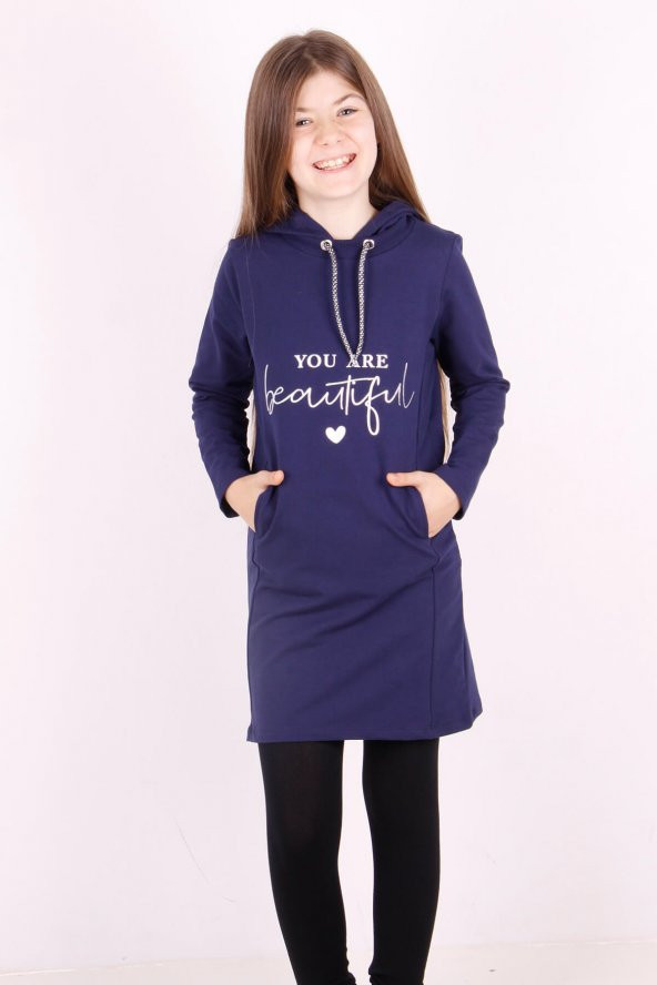 Toontoy Kız Çocuk Cepli Kapşonlu Elbise