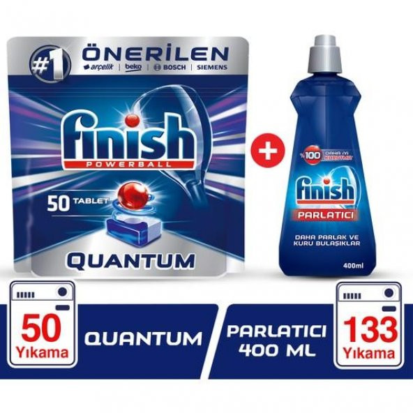 Finish Quantum 50 Tablet Bulaşık Makinesi Deterjanı + Finish Parlatıcı 400 ml - 1