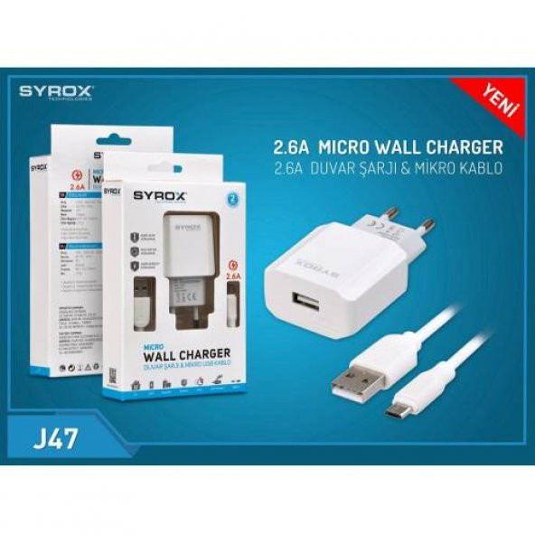 SYROX MİKRO USB Hızlı Şarj Cihazı (2.6 mAh) - SYX - J47 -