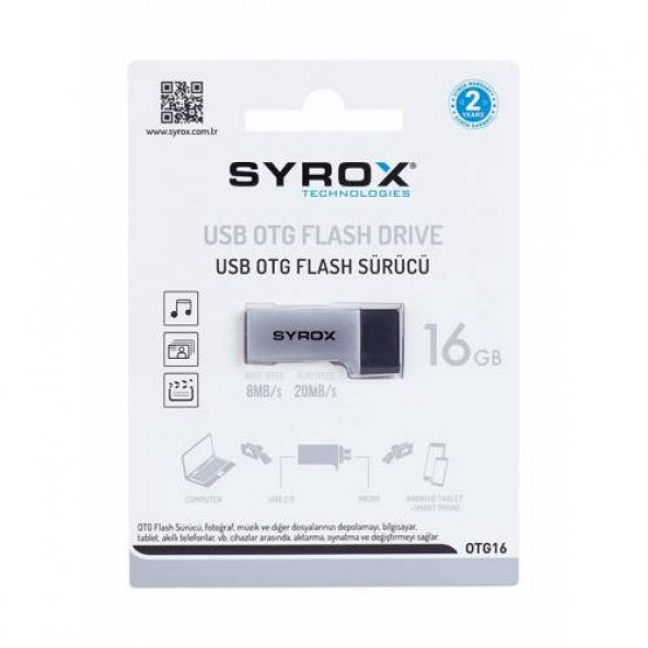 Syrox Micro USB + USB Flash Bellek - OTG - 16GB - SYX - OTG16 -